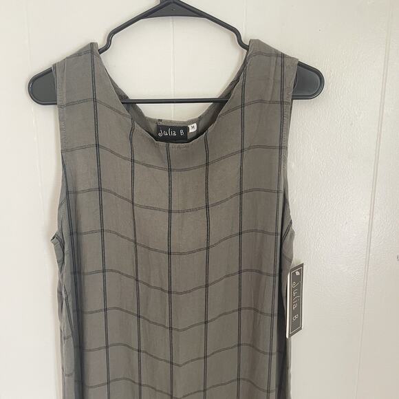 NWT Maxi Dress XL Gray Windowpane Plaid Tencel Sleeveless Side Slit Minimalist - Picture 3 of 8